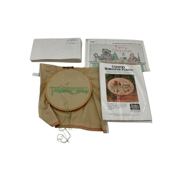 Embroidery Kit Christmas Unfinished Teddy Bear Craft Pro 7 X 5 jCross Stitch Vtg - Picture 2 of 4